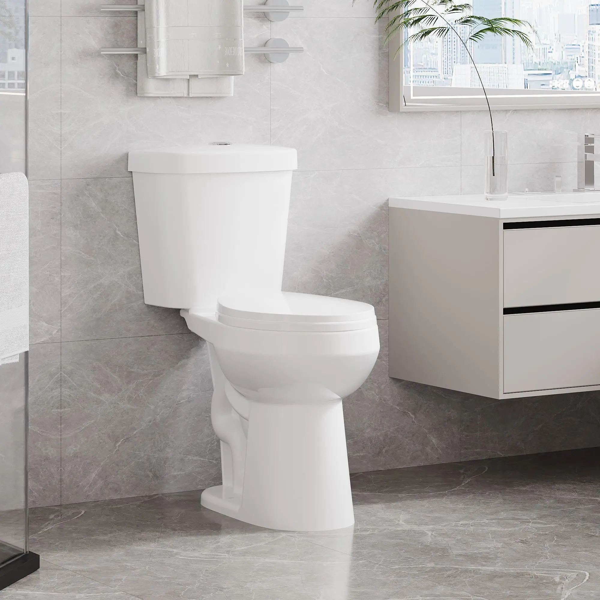 GARVEE Two-Piece Toilets for Bathrooms, Comfort ADA Height 19", Round with Soft Close Seat, Power Flush 1.28 GPF