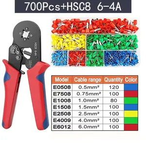 700pcs Wire Crimp Terminal Set, Copper Tube PVC Flame Retardant Insulated Connectors, Includes Hsc8 6-4a Alloy Steel Crimper, 0.25-10mm²