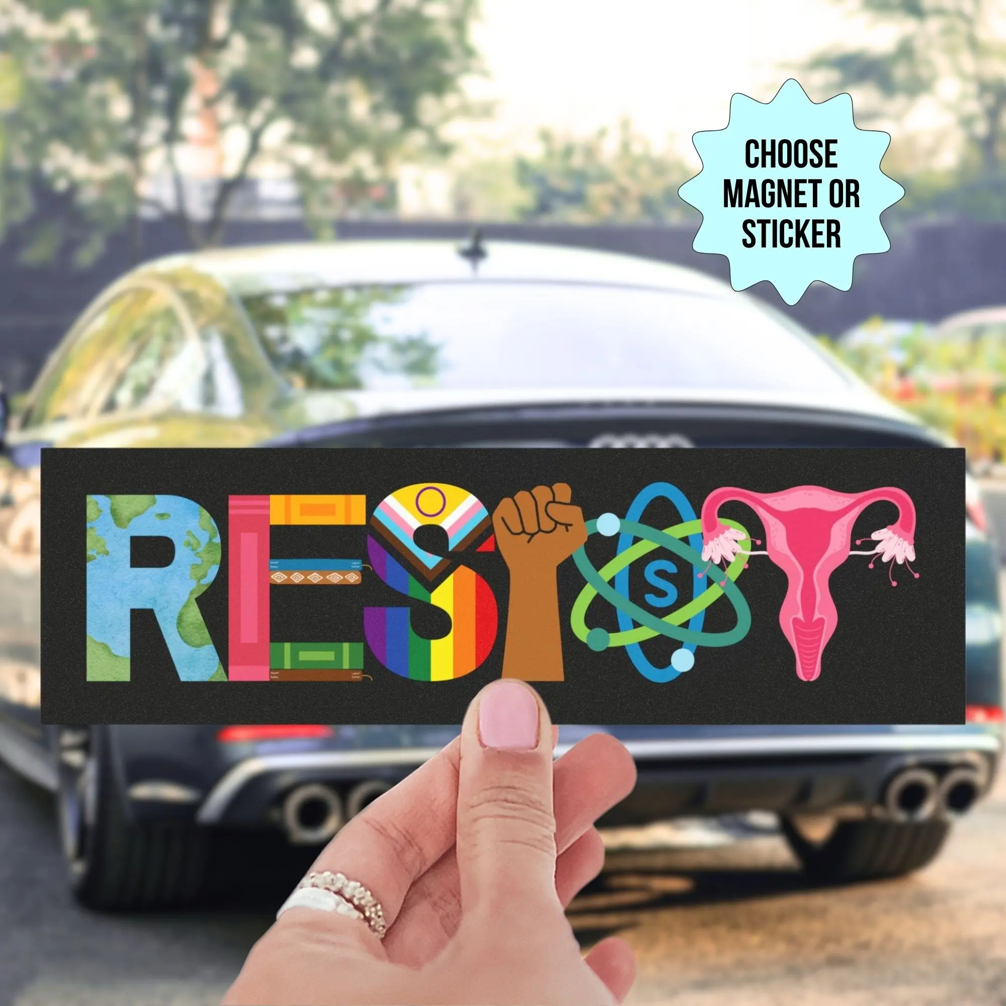 Choose Sticker or Magnet - RESIST Car Magnet or Bumper Sticker