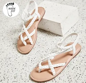 Luoika Women's Wide Width Flat Sandals Extra Wide Fit Vegan-friendly Strapy Sandals for Comfortable All-day Wear Summer Beach Shoes