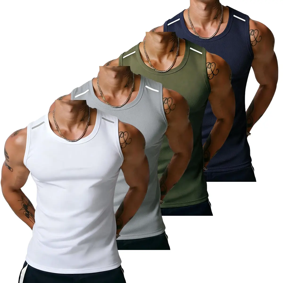 White + Light Gray + Green + Blue