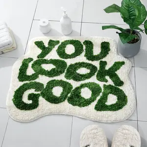 You Look Good Bath Mat - Cute Absorbent Shower Rug, Non-Slip Tufted Microfiber, 21"X25", Machine Washable, Green Bathroom Rug ,Bathroom Accessories
