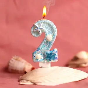 1pcs Blue ocean digital birthday candles, Birthday cake toppers, suitable for birthday cake decoration, celebration parties, weddings, graduation ceremonies, decorative lighting, fun party decorations
