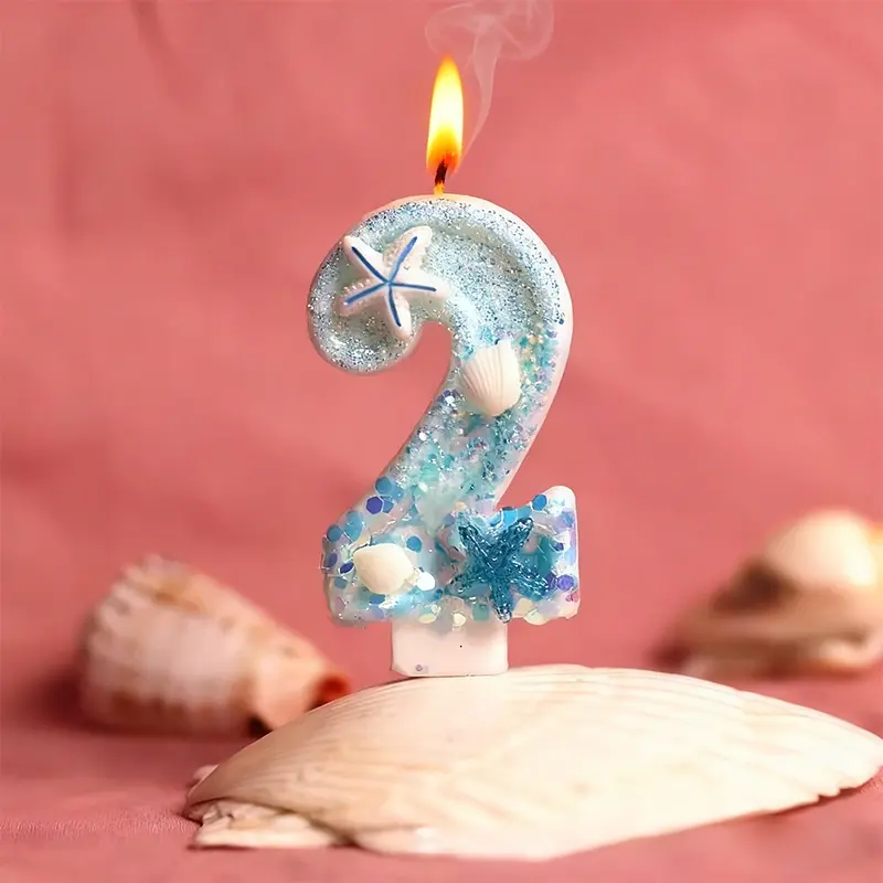 1pcs Blue ocean digital birthday candles, Birthday cake toppers, suitable for birthday cake decoration, celebration parties, weddings, graduation ceremonies, decorative lighting, fun party decorations