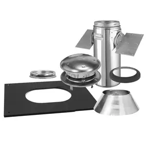 212 MAIN 8-Inch Ultra-Temp Pitched Ceiling Support Kit - Stainless Steel Pipe, Adjustable, Includes Roof Flashing, Ceiling Plate and Installation Package