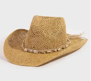 Straw Weave Cowrie Shell Rope Strap Cowboy Hat