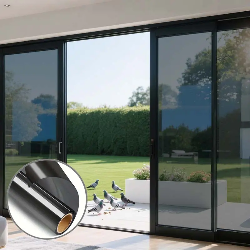 A one-way mirror window film for privacy and sunshade-temperature control adhesive film, Window Privacy Films, Solar Control Window Film, PVC material, easy to install, suitable for home, office, restaurant or classroom, anti-glare film