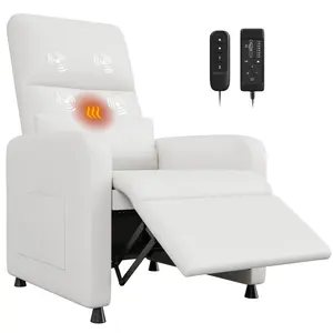 Garvee Power Recliner Chair with Massage and Heat, Adjustable Electric Recliner, Ergonomic Overstuffed PU Leather Single Sofa with Tall Back, 2 Side Pockets, USB Port, Home Theater Seating