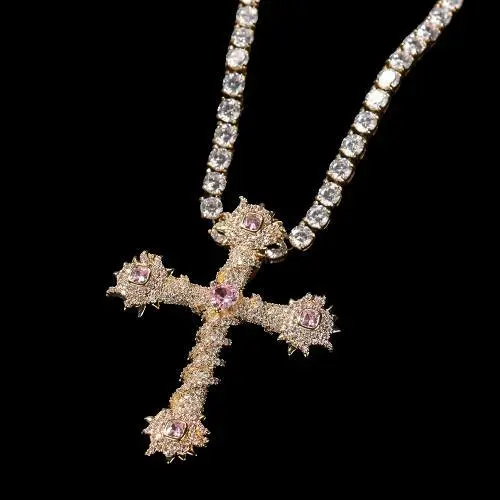 Cross 2Set, Single Cross Pendant + 24inch Necklace, Classic Ice Style, Everyday Versatility, Hip Hop Style Cross 2Set, Single Cross Pendant + 24inch Necklace, Classic Ice Style, Everyday Versatility, Hip Hop Style