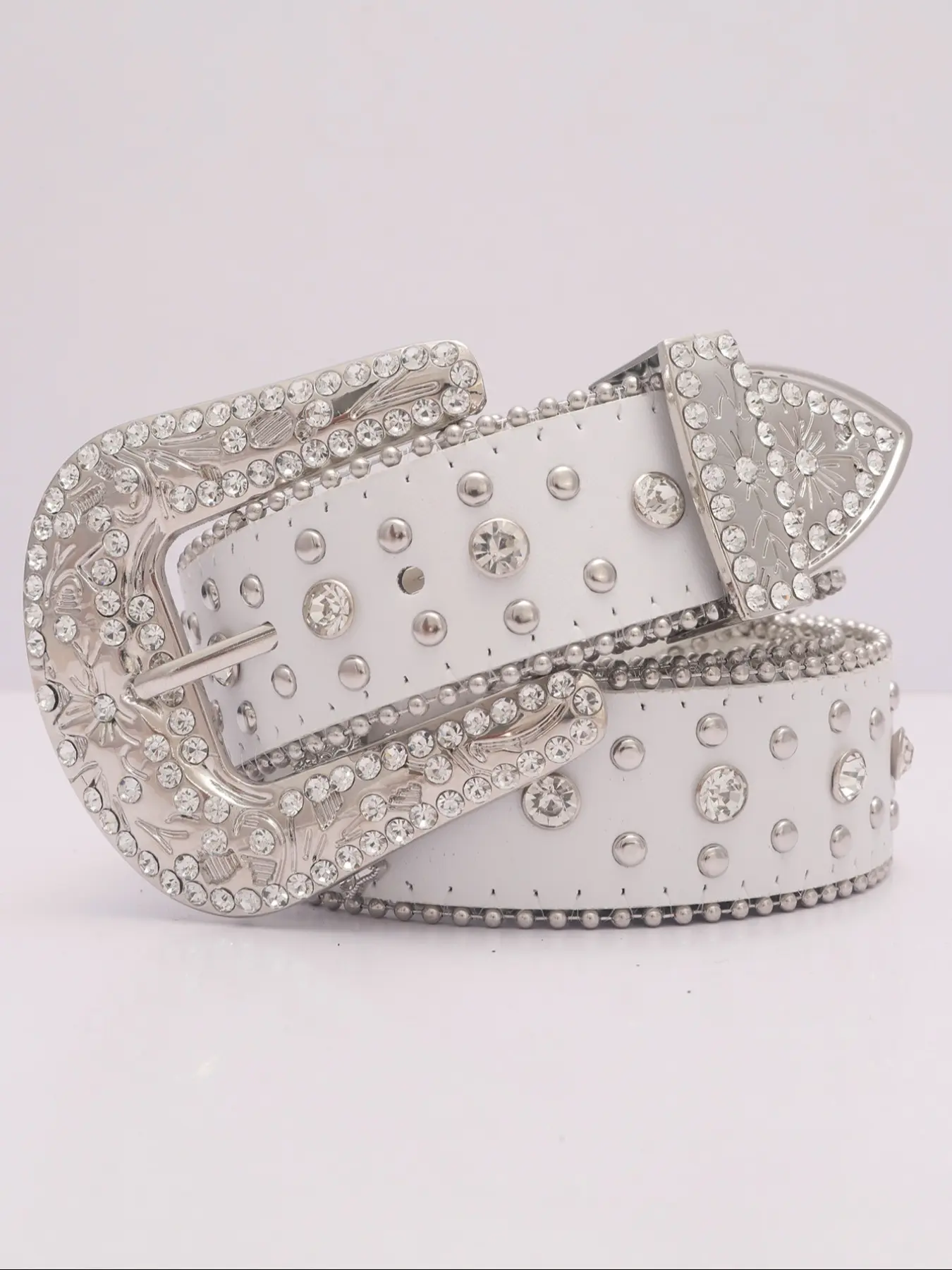1pc Luxurious Western Cowboy Style Belt, Rhinestone PU Cross Diamond Buckle, Unisex Waistband for Daily Use, Nightclub Rock Streetwear, Bling Western Belt, Rhinestones Belt, Design Belt, Rhinestone Decorated Belt