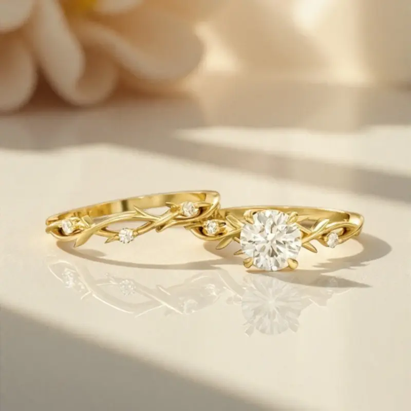 Zirconia Couple Ring Set - 2-Piece Elegant Intertwined Branches Design, Matching Promise Rings for Engagement, Ideal Couple Gift Idea, Promise Ring, Couple Gift Ideas