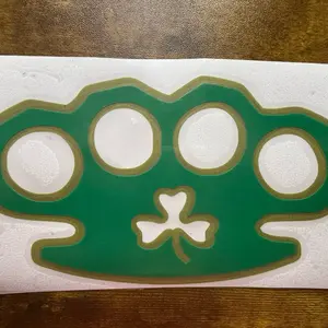Irish Brass Knuckle Permanent Vinyl Decal Sticker for Car Truck Motorcycle or Any Smooth Surface layered Green and Gold 5.5" Shamrock Design