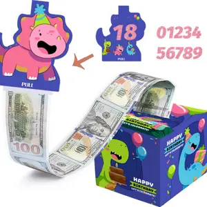 Birthday Cash Gift Box Set, Dinosaur Theme Roll Money Box Kit, Fun and Warm Cash Gift for Boys and Girls, Birthday Party Decorations, Party Favor