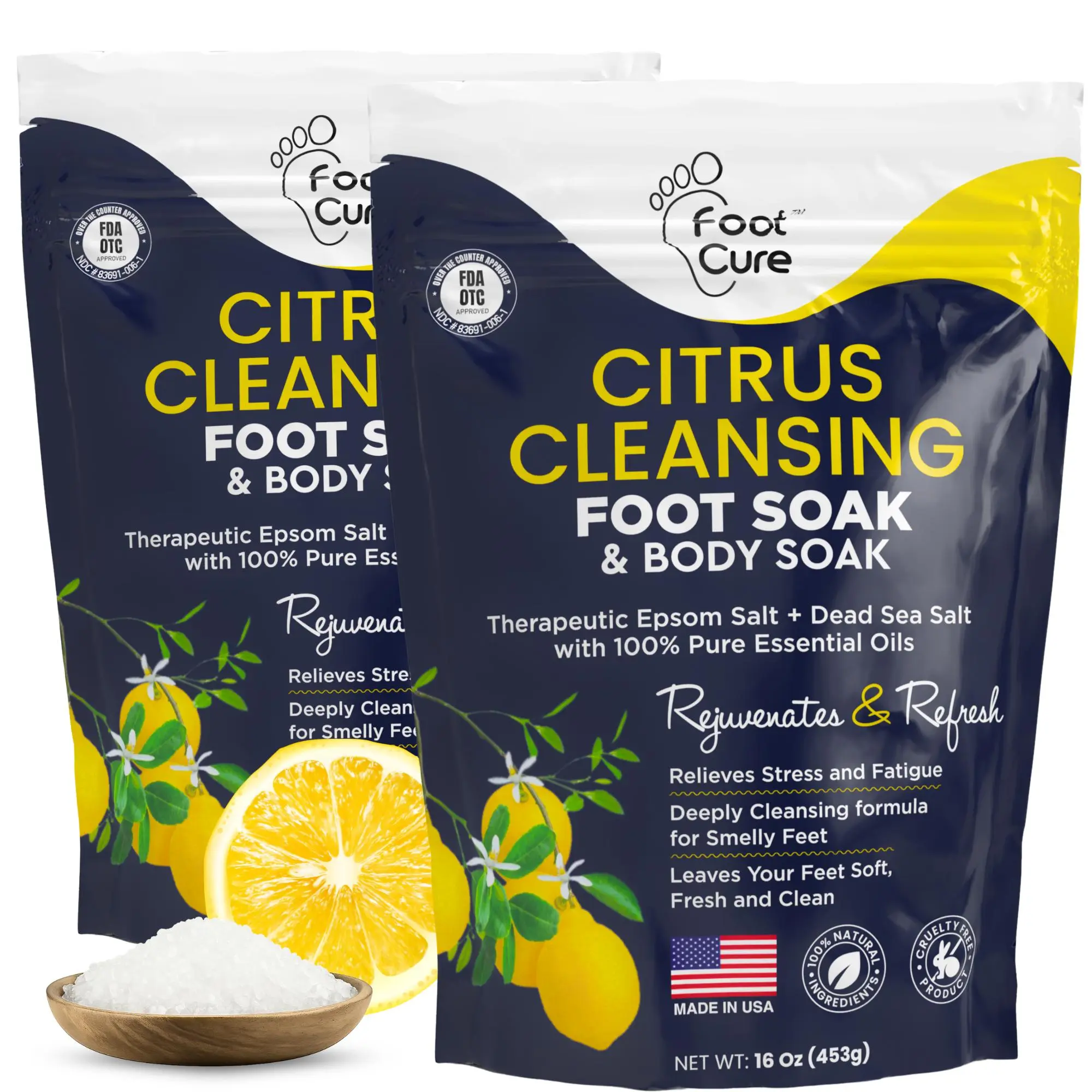 Foot Cure Citrus Cleansing Foot Soak with Epsom Salts & Dead Sea Salt – for Foot Callus, Immune Boost, Damaged Toenail, Athlete's Foot, Pedicure, and Soothes Tired, Aching Feet