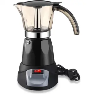 Electric Espresso Maker Transparent Coffee Maker Electric Moka Pot Portable Aluminum Coffee Pot Italian Moka Maker with Detachable Base, Coffee  for Women Men Home Travel (Black,6 Cup)