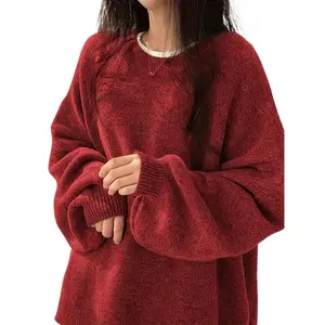 Solid Crew Neck Pullover Sweater for Women - Soft Polyester Knitwear with Drop Shoulder Split - Casual Oversized Top for Fall/Winter - JK35250 Tops Knitting Baggy Crewneck Dark Gray Loose Oversize Oversized Everyday Fabric fall sweaters Womenswear Piece