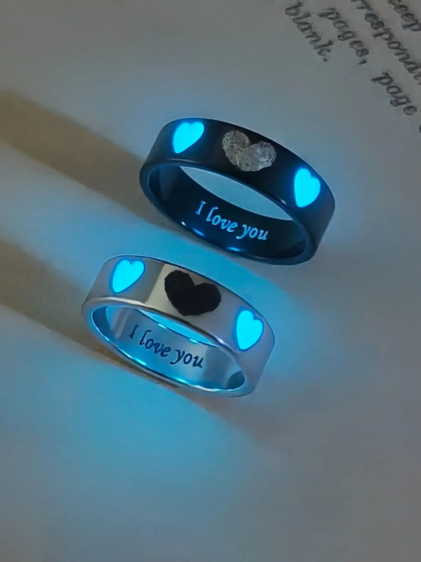 Glow in the Dark Heart Fingerprint Couple Rings, Heart Shaped Ring, Heart Signet Ring, Fashion Heart Rings, Cute Romantic Gift for Couples, Unisex Jewelry for Love Confession, Anniversary Ring, Beautiful Rings, Stainless Steel Rings