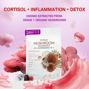 Biodepot Reishi Gummies, with 100% natural 24 mushrooms, support skin and hair, sleep, immunity, mood, and relaxation
