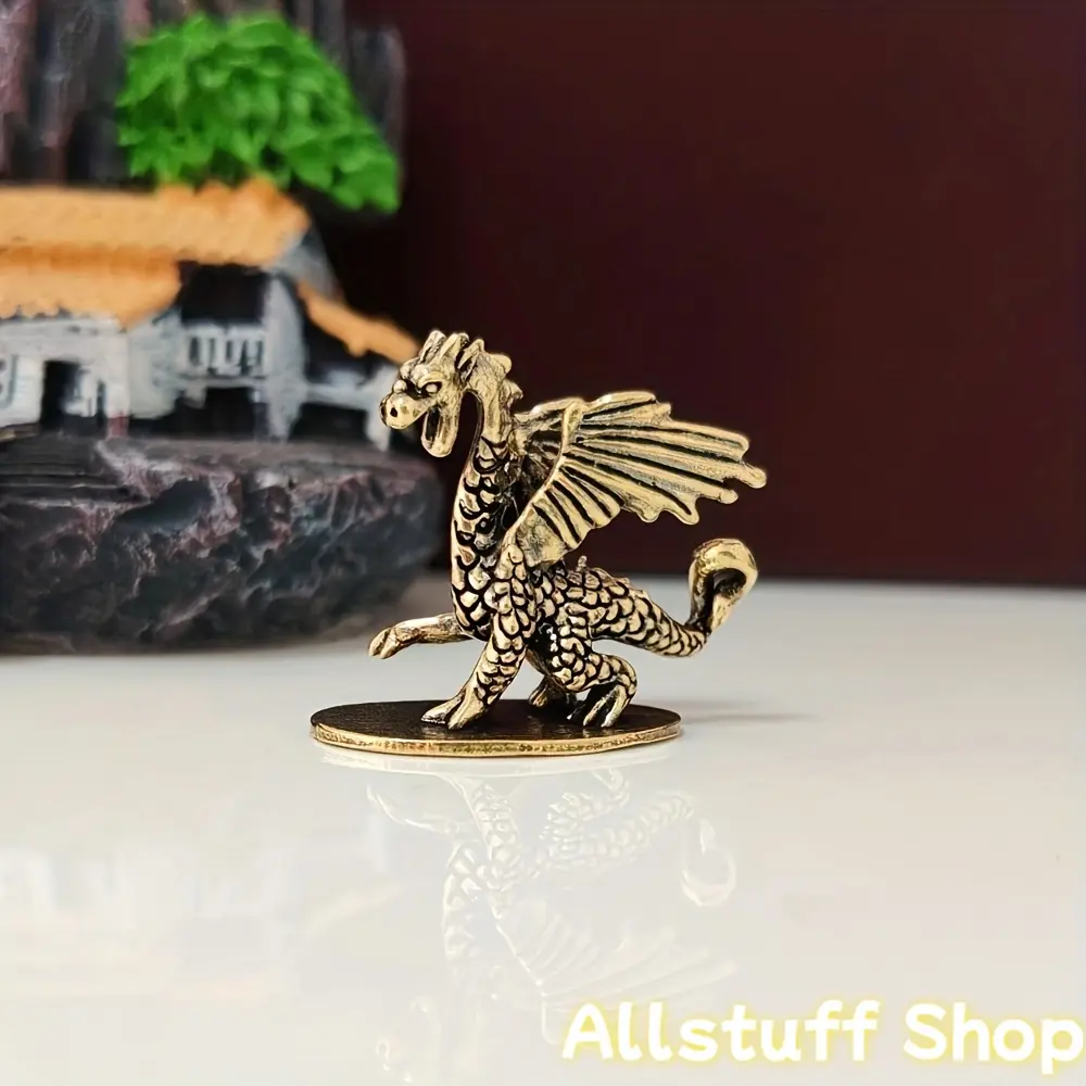 Brass Demon Dragon-Pterosaur Artificial Resin Miniature Figurine, Distressed Tea Pet, Collectible Decorative Ornament Figurine, Small Home Decor Craft, Collectible Figurines, Miniature Figurines