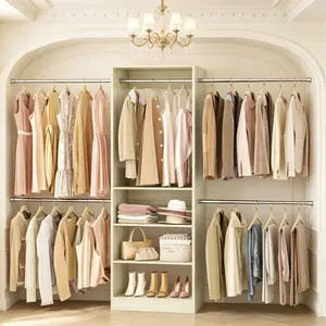 Homieasy Wood Closet Organizer System, 4.5-10ft Walk-in Closet Tower Wardrobe Organizer with 5 Hanging Rods & Shelving Tower, Modular Wooden Storage Adjustable for Walk-in Bedroom Closets, mothersdaygift