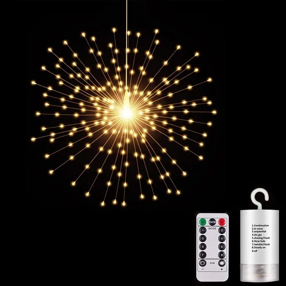 200 LED Starburst Sphere Lights, Battery Powered Firework Light, Chandelier for Tent with Remote Control, Waterproof Hanging Lights for Gardens, Courtyards, Porches, Christmas Party, Home Decor (Warm White)