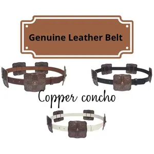 Genuine Leather Copper Concho Belt with Ornate Square Concho and Distinctive Design Elements