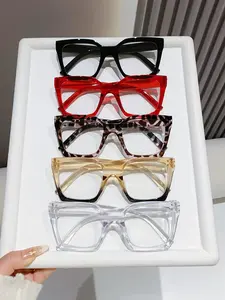 5 Pairs Women's Elegant Leopard Print Square Plastic Frame Glasses, Retro Contrast Color Fashion Non-Prescription Eyewear, Casual All Seasons Style