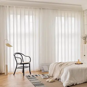 2 Pieces Transparent Sheer Curtains, Balcony Bedroom Window Drapes, Sun Blocking Heat Insulation Privacy Protector, Thermal Insulated Curtain