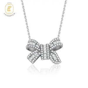 EOM Moissanite 0.8ct Bow-tie Pendant Necklace Silver-Plated Valentine's Day Wedding Engagement Anniversary Romantic Elegant Gift Daily Wear