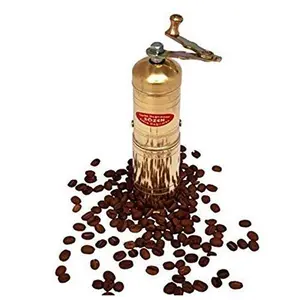 7" Handmade Manual Brass Coffee Mill Grinder Sozen, Adjustable Portable Stainless Steel Conical Burr Coffee Mill, Portable Hand Crank Coffee Grinder, Turkish Coffee Grinder