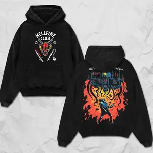 Retro Eddie Munson Hellfire Club Stranger Things Double Printed Unisex Oversize Acid Washed Cotton Hoodie, Sweatshirt, Tee - TV Series Movie Graphic Design Unisex Top Cotton Streetwear T-Shirt Clothes
