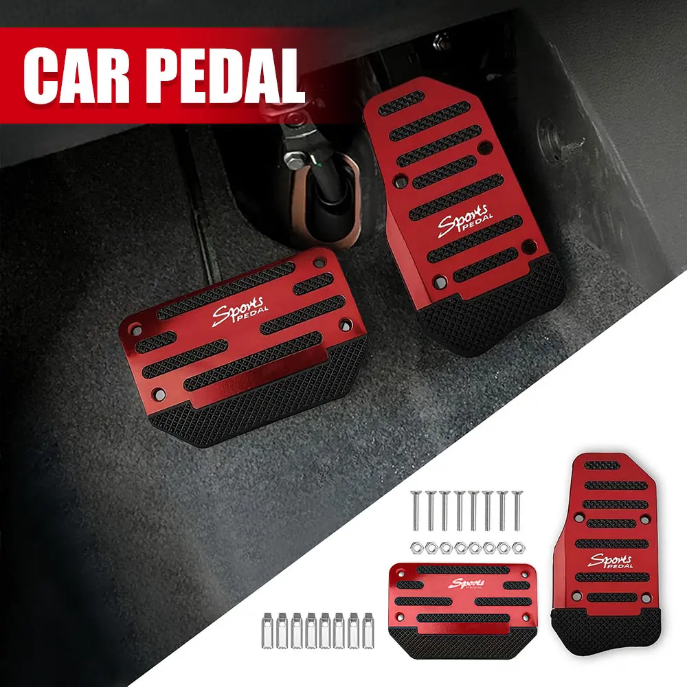 2pcs Anti-Slip Alloy Car Pedal Covers - Brake, Accelerator, Clutch Replacement Kits with Rubber Footplates - Fit for Cars, SUVs - Automatic Transmission Compatible Automotive Accessory