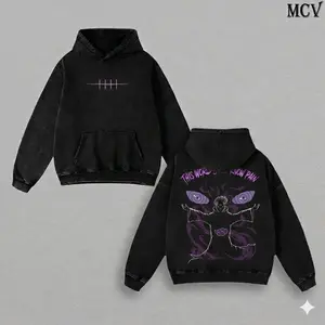 Six Paths Villain Anime Inspired Washed Hoodie, Oversized Manga Streetwear Pullover