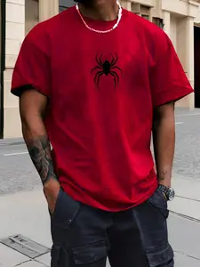 Unisex Spider Graphic Oversized Tee Heavyweight Cotton Bold Contrast Print Relaxed Fit Casual Y2K Goth Streetwear Essential Menswear