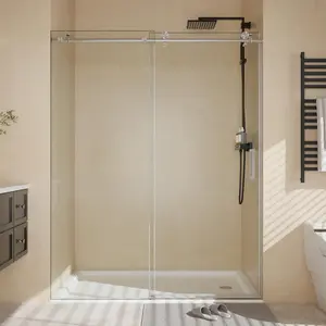 Garvee 44-48" W x 76" h Frameless Shower Doors , Sliding Door, 5/16" (8Mm) Clear Tempered Glass, Space-Saving Design for Modern Bathrooms
