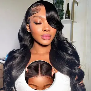5x5 Wear and Go Glueless Wig Pre Cut Lace Closure Wigs for Women 5x5 Hd Lace Closure Wigs Human Hair Pre Plucked Body Wave Closure Wig 180% Density Natural Black 28inch