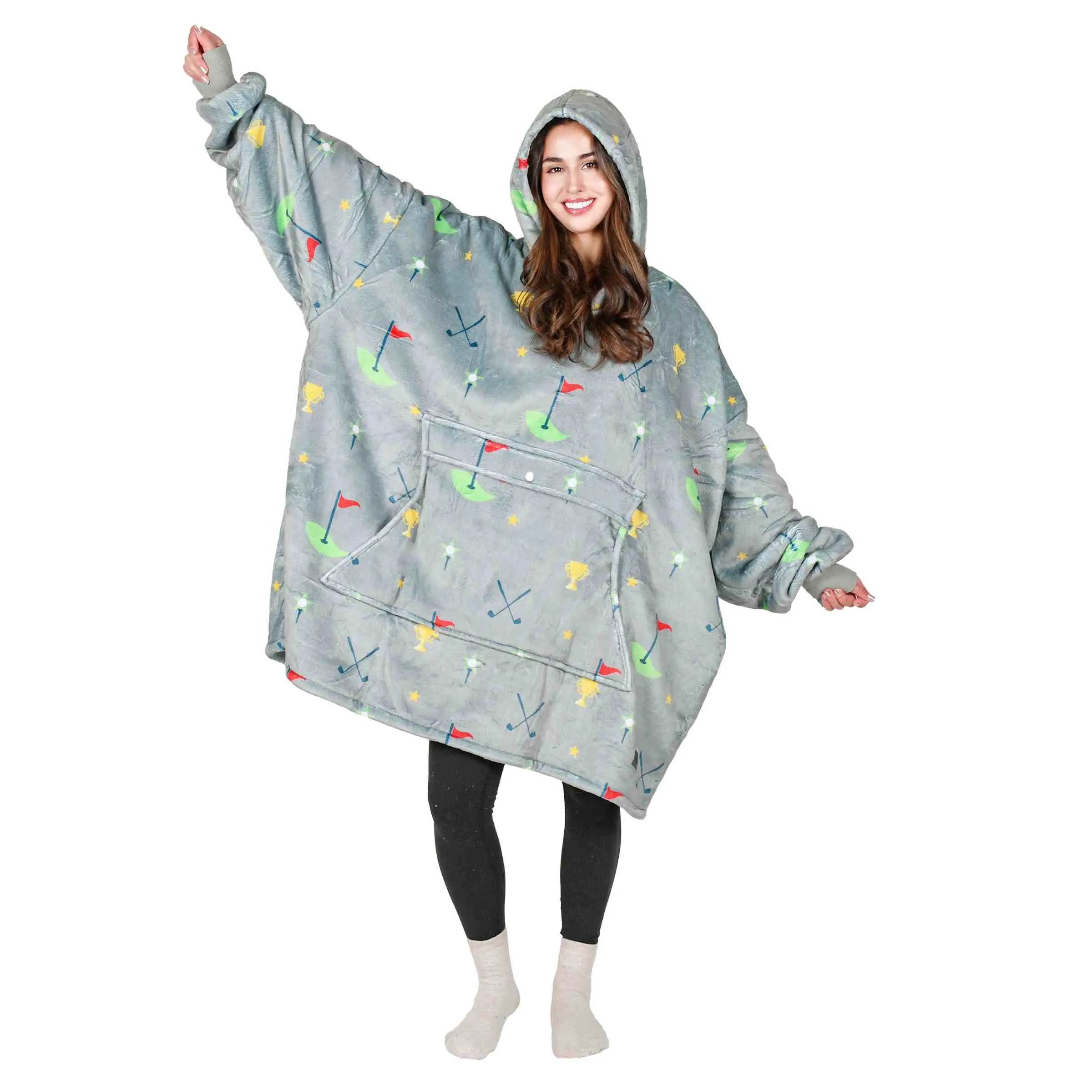 Grey Golf Oversized Double Layer Hoodie Blanket