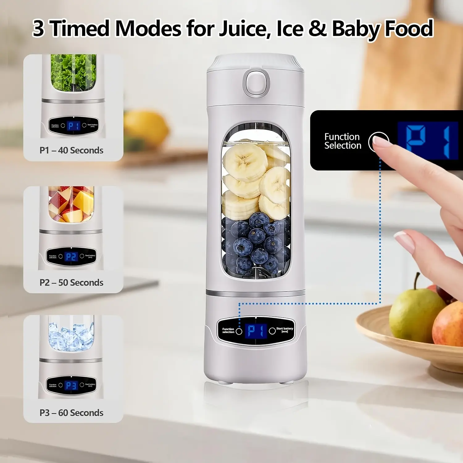【DealsForYouDays】20OZ Lightweight Cordless Handheld Juice Blender for Kitchen Supplies, USB-Rechargeable Battery-Powered Portable Home Juicer with LED Display, 22000 RPM Multi-Gear Ice Crush, BPA-Free Self-Cleaning for Smoothies Party Gift