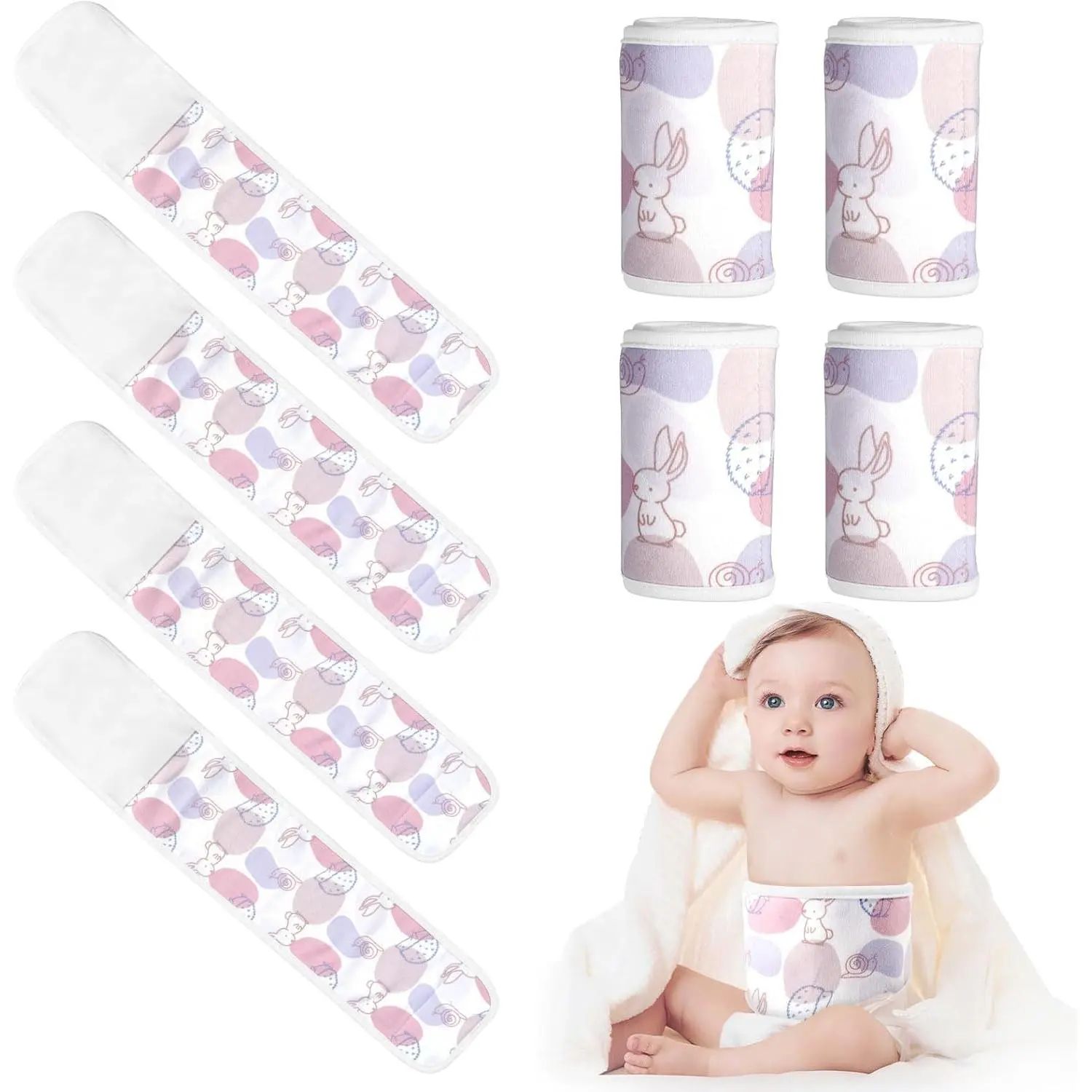 4Pcs Soft Cotton Infant Belly Bands Cartoon Adjustable Newborn Belly Button Protective Wrap Comfortable Baby Tummy Support Band Suitable For 0-12 Months Toddlers