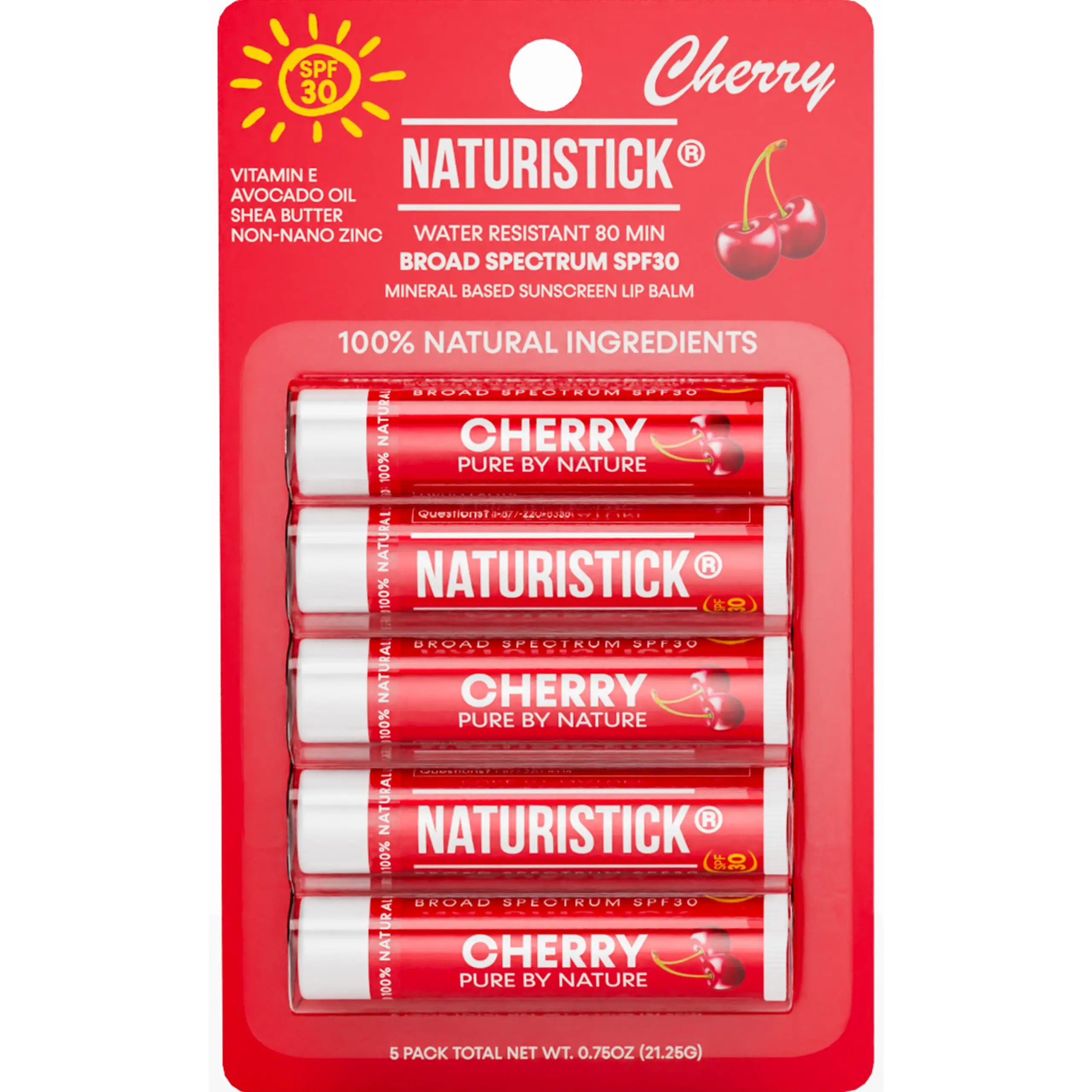 Naturistick UV Pro Mineral SPF 30 Lip Sunscreen 5-Pack | Cherry