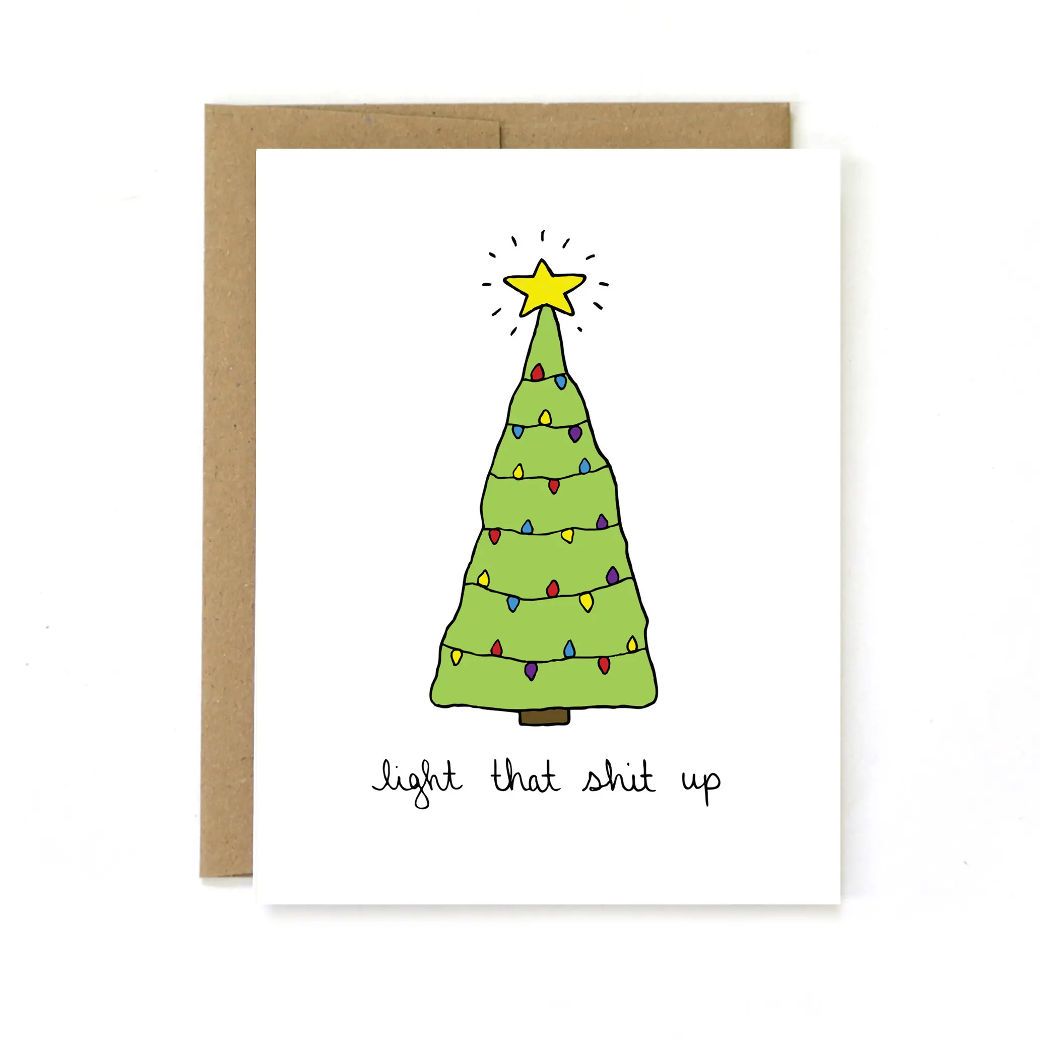 Funny Christmas Card Light Up Tree Holiday Card - Professionally Printed on Heavy Cardstock by Unblushing