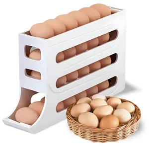 Sturdy 4-Tier Egg Holder for Fridge with Automatic Egg Rolling Rack and Non-Slip Feet - Organizer