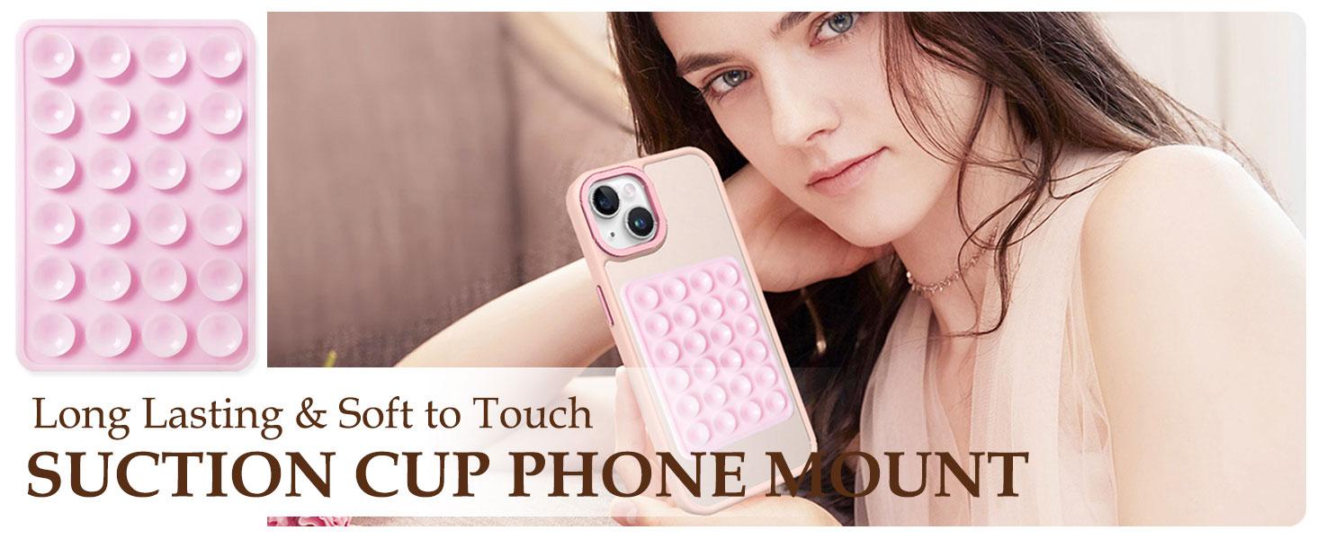 2 Pack Silicone Suction Smartphones Case Mount with Strong Non Slip Sticky Grip Holder for Selfies Videos Light Pink and Translucent