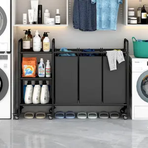 3-Bag Laundry Sorting Trolley with Storage Rack 3-Section Laundry Basket Sorter with 3-Tier Storage Rack with Lockable Rolling Wheels Laundry Separation Basket with Removable Bag for Dirty Clothes Deals For You Days