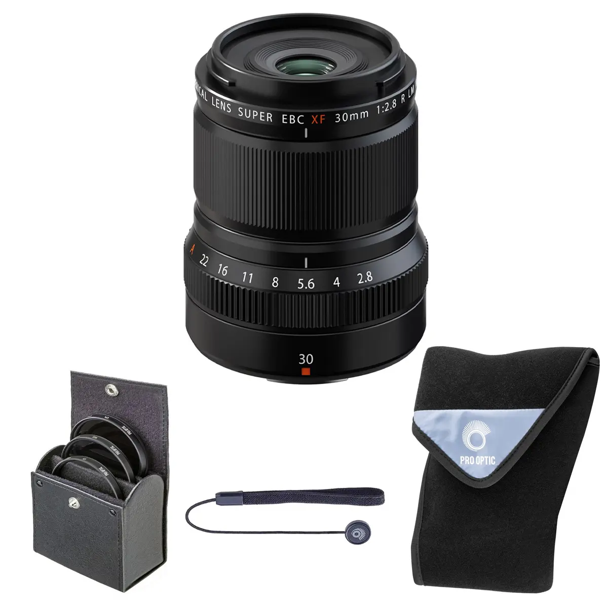 Fujifilm XF 30mm f/2.8 R LM WR Compact Macro Camera Lens (Black) - Bundle with 43mm Digital Essentials Filter Kit and 15x15" Lens Wrap