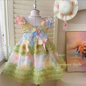 Toddler Girls Dress Butterfly Print Fly Sleeve Frills Casual Dress Kids Fashion Summer Dress  12 18 24 Months 1 2 3 4 5 Years