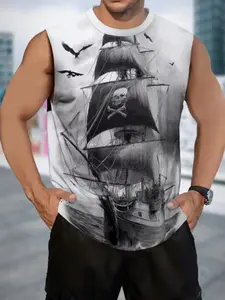 Men's Printed Breathable Vest, Casual Sleeveless T-Shirt, Comfortable Fitted Design, All Seasons Wear, Perfect for Daily Use, Tops