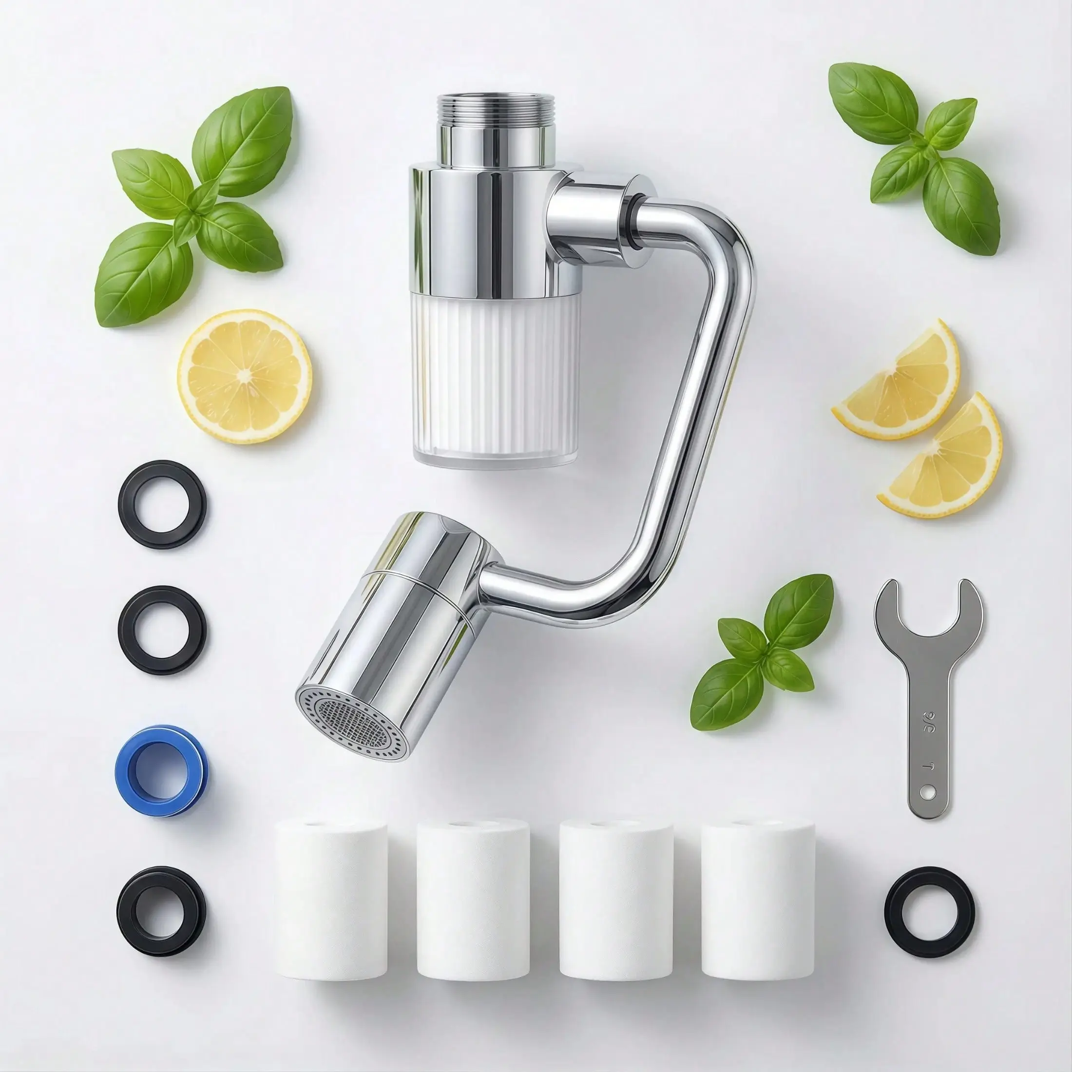 Multi-dimensional 360° rotation 1440° rotatable filtered faucet aerator extender, easy full angle control, rotating faucet aerator extender, reduce chlorine in bathroom/kitchen skin face eyewash with 2 mode splash water, swivel faucet extender