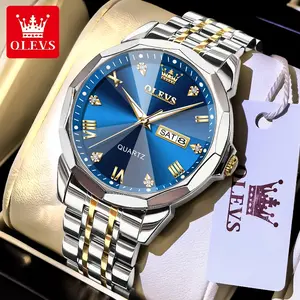 OLEVS Men's Stainless Steel Analog Quartz Watch Waterproof Luminous Date Display 3ATM Round Dial 41mm Gift for Him