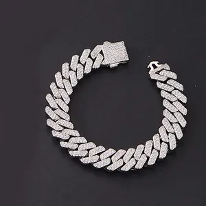 12MM Rhinestones Prong Iced Out Cuban Link Chain Hip Hop Bracelet Men Women Gold Color Bling Cuban Bracelet Jewelry